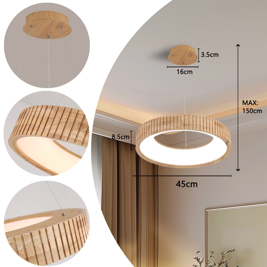 Brilagi - LED полилей на кабел FALCON WOOD MODERN LED/30W/230V 3000/4000/6000K Ø 45 см дърво