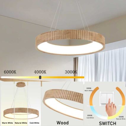 Brilagi - LED полилей на кабел FALCON WOOD MODERN LED/40W/230V 3000/4000/6000K диаметър 60 cm дърво