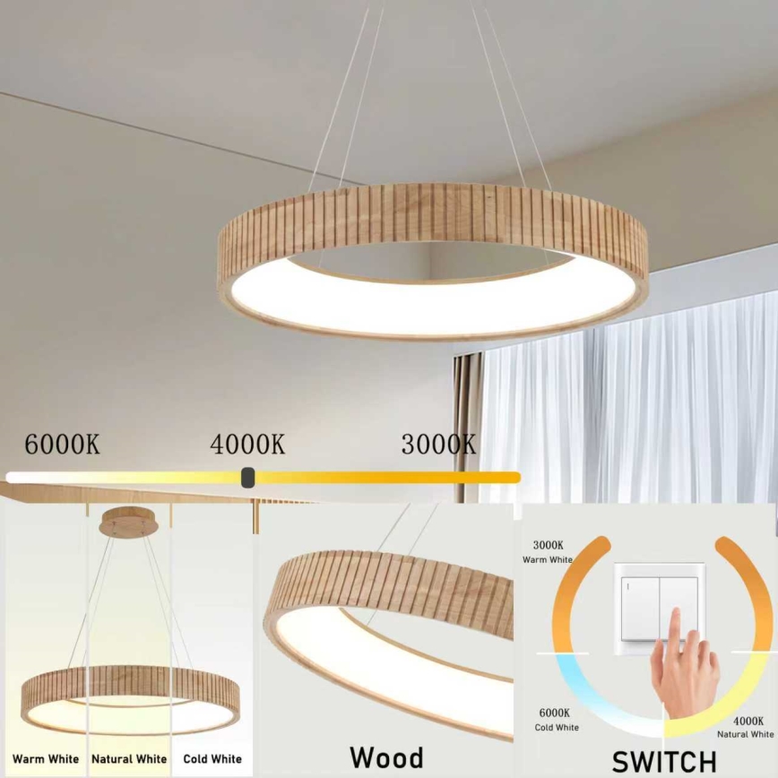 Brilagi - LED полилей на кабел FALCON WOOD MODERN LED/40W/230V 3000/4000/6000K диаметър 60 cm дърво