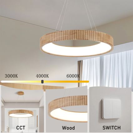 Brilagi - LED полилей на кабел FALCON WOOD MODERN LED/40W/230V 3000/4000/6000K диаметър 60 cm дърво