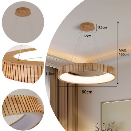 Brilagi - LED полилей на кабел FALCON WOOD MODERN LED/40W/230V 3000/4000/6000K диаметър 60 cm дърво