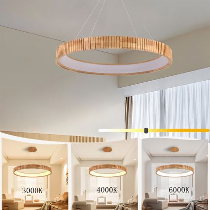 Brilagi - LED полилей на кабел FALCON WOOD MODERN LED/60W/230V 3000/4000/6000K Ø 80 см дърво