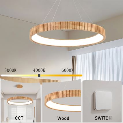 Brilagi - LED полилей на кабел FALCON WOOD MODERN LED/60W/230V 3000/4000/6000K Ø 80 см дърво