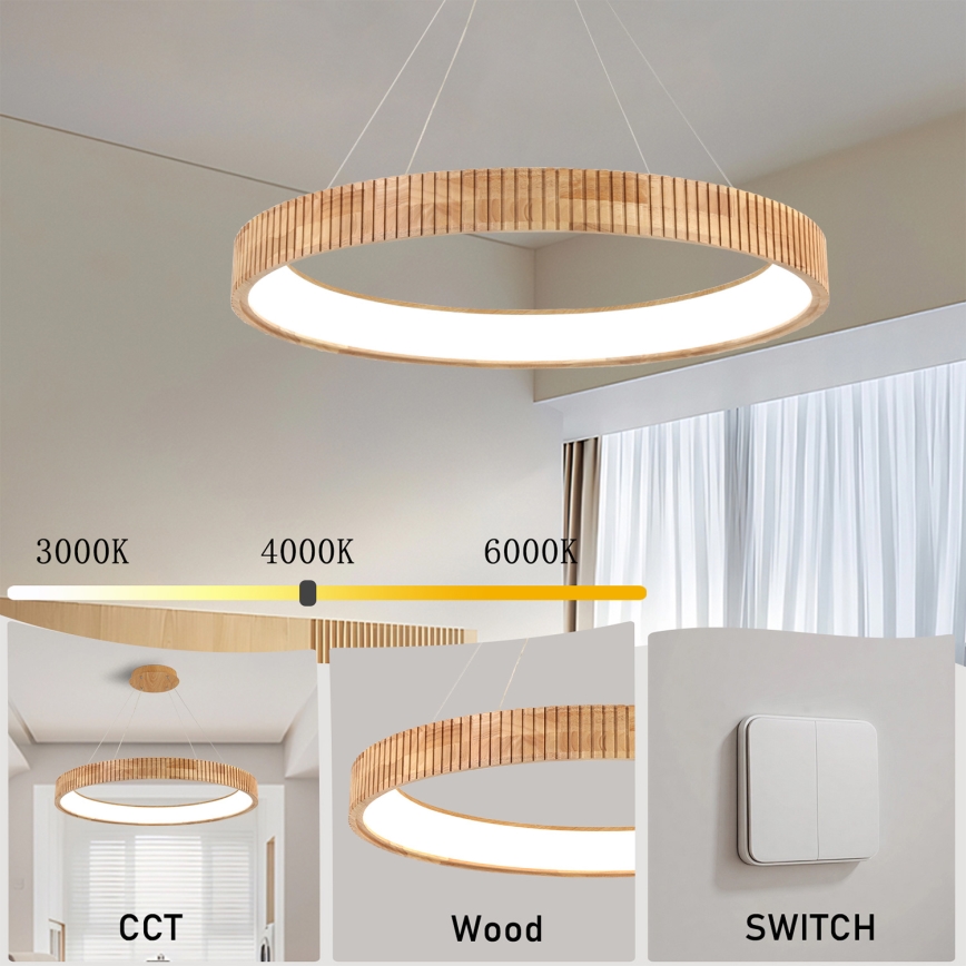 Brilagi - LED полилей на кабел FALCON WOOD MODERN LED/60W/230V 3000/4000/6000K Ø 80 см дърво