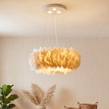 Brilagi - LED полилей на кабел FEATHER 3xE27/40W/230V + 3xLED/3W, Ø 50 cm, бял