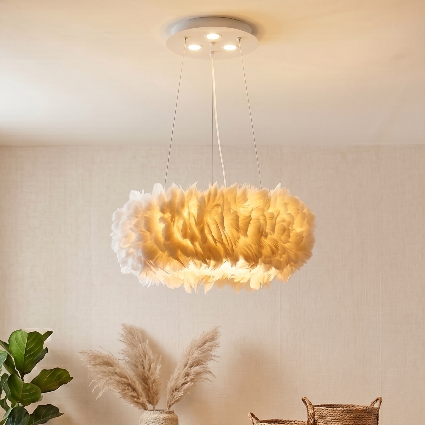 Brilagi - LED полилей на кабел FEATHER 3xE27/40W/230V + 3xLED/3W, Ø 50 cm, бял
