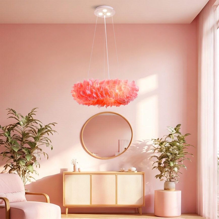 BRILAGI - LED полилей на кабел FEATHER 3xE27/40W/230V + 3xLED/3W Ø 50 см, розов