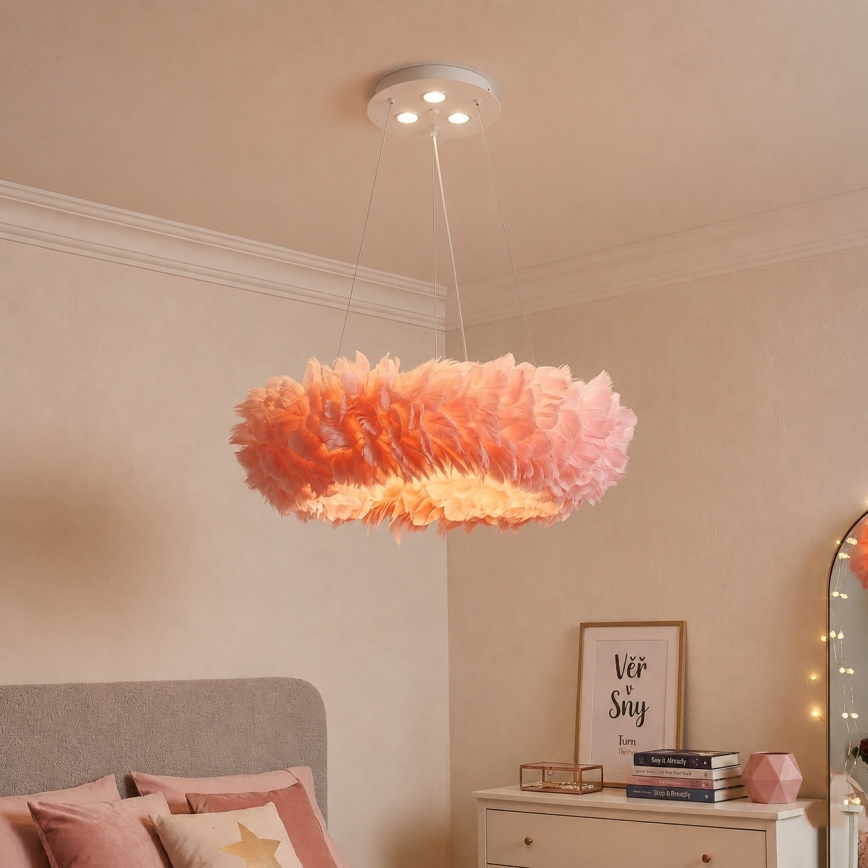 Brilagi - LED полилей на кабел FEATHER 3xE27/40W/230V + 3xLED/3W Ø 50 см, розов