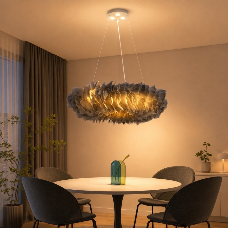 Brilagi - LED полилей на кабел FEATHER 3xE27/40W/230V + 3xLED/3W Ø 50 см сив