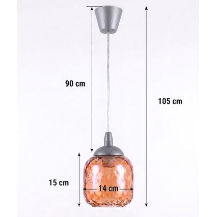 Brilagi - LED пендел на кабел RETRO GLASS 1xE27/60W/230V Ø 14 см сребрист/опушено кафяво