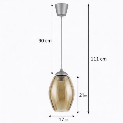 Brilagi - LED полилей на кабел RETRO GLASS 1xE27/60W/230V Ø 17 см сребрист/димно-бежов