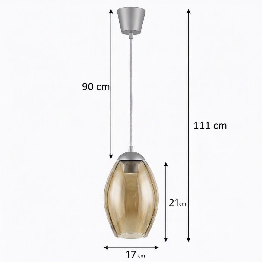 Brilagi - LED полилей на кабел RETRO GLASS 1xE27/60W/230V Ø 17 см сребрист/димно-бежов