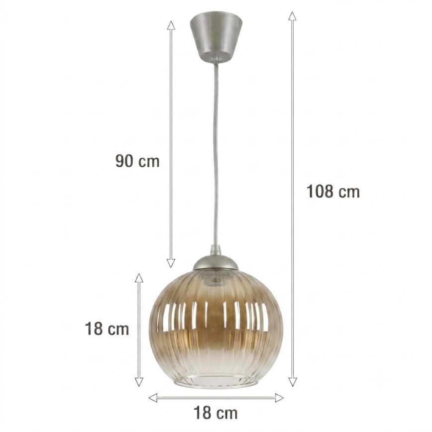 Brilagi - LED полилей на кабел RETRO GLASS 1xE27/60W/230V Ø 18 см, сребрист/димчато кафяв