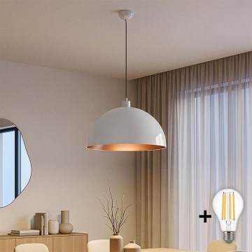 Brilagi - LED полилей на кабел METALO 1xE27/40W/230V диам. 40 см бял/меден