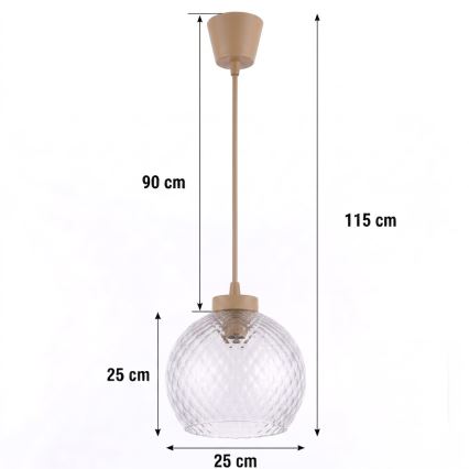 Brilagi - LED полилей на кабел RETRO GLASS 1xE27/60W/230V Ø 25 см бежов/опушено сиво