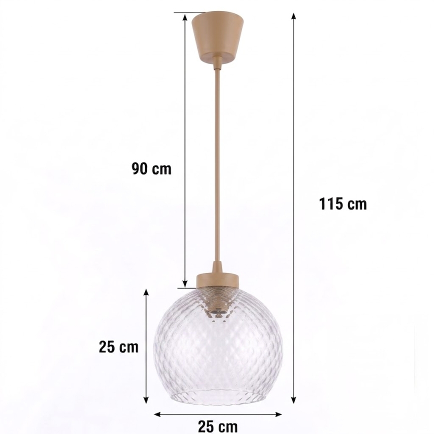 Brilagi - LED полилей на кабел RETRO GLASS 1xE27/60W/230V Ø 25 см бежов/опушено сиво