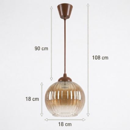 Brilagi - LED пендел на кабел RETRO GLASS 1xE27/60W/230V диаметър 18 см кафяв/димчато кафяв