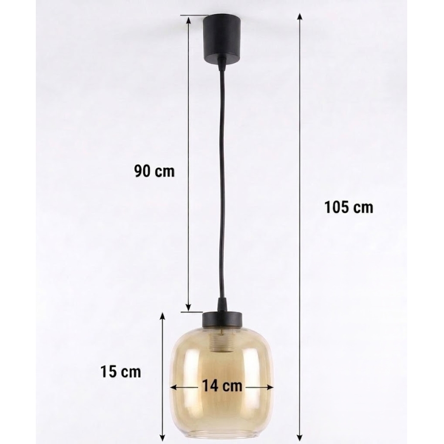 Brilagi - LED пендел на кабел RETRO GLASS 1xE27/60W/230V Ø 14 см черен/димчато кафяв