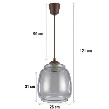 Brilagi - LED полилей на кабел RETRO GLASS 1xE27/60W/230V Ø 26 см кафяв/димно сив