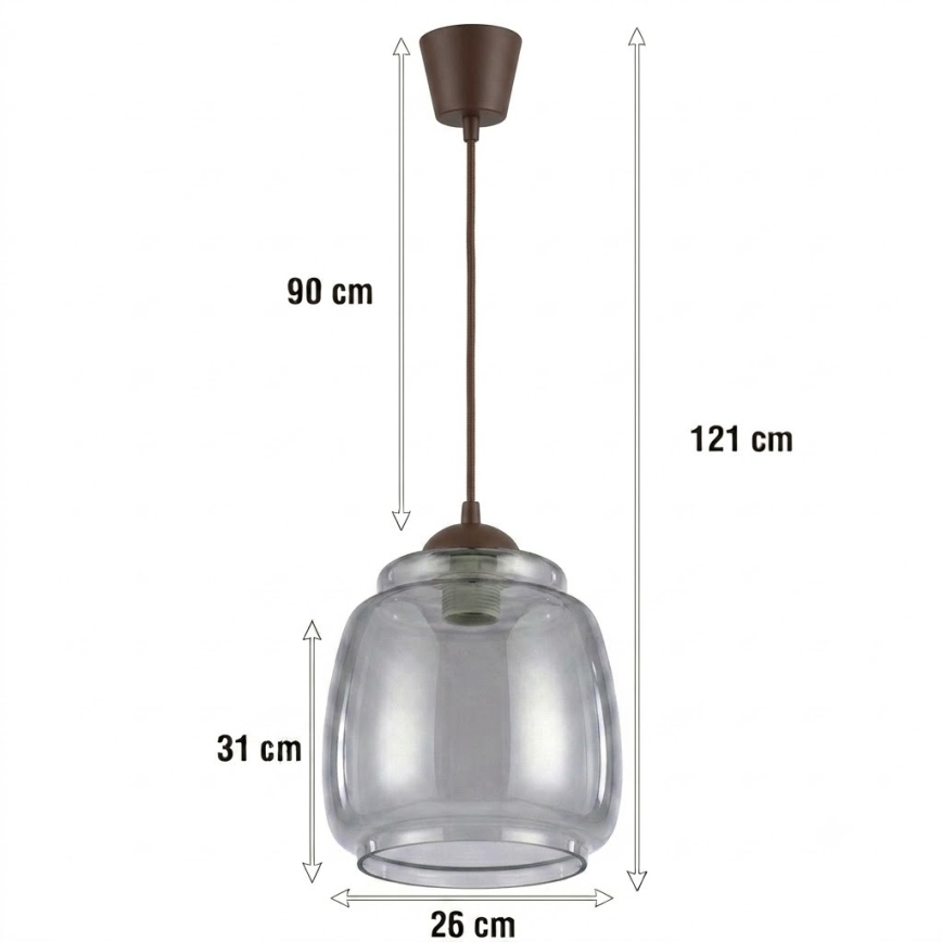 Brilagi - LED полилей на кабел RETRO GLASS 1xE27/60W/230V Ø 26 см кафяв/димно сив