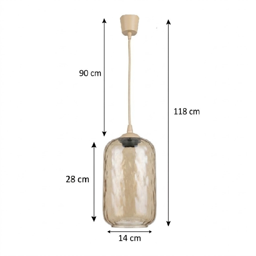 BRILAGI - LED полилей на кабел RETRO GLASS 1x E27/60W/230V Ø 14 см бежово/опушено кафяво