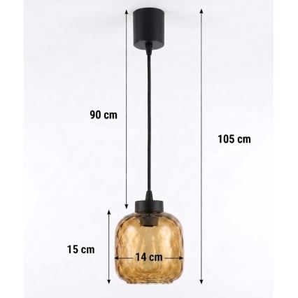 Brilagi - LED полилей на кабел RETRO GLASS 1xE27/60W/230V Ø 14 cm черен/димчато кафяв