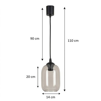 Brilagi - LED полилей на кабел RETRO GLASS 1xE27/60W/230V Ø 14 см черен/димчато сив