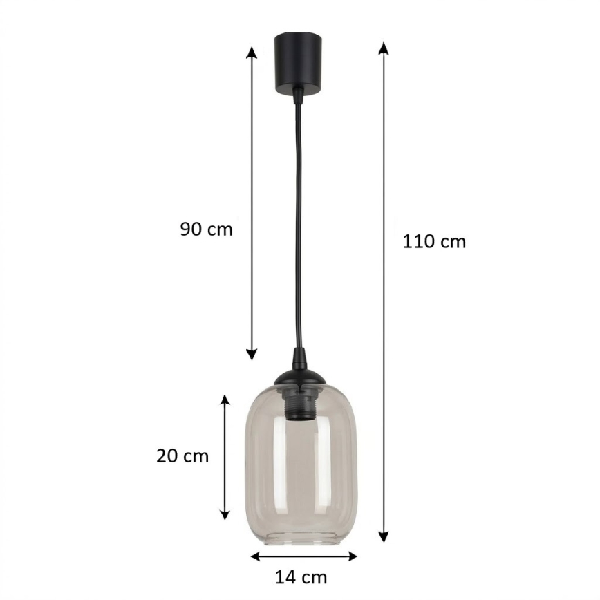 Brilagi - LED полилей на кабел RETRO GLASS 1xE27/60W/230V Ø 14 см черен/димчато сив