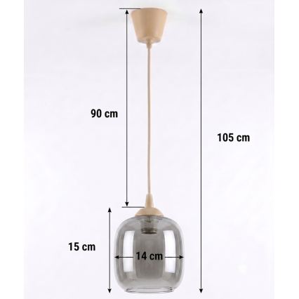 Brilagi - LED полилей на шнур RETRO GLASS 1xE27/60W/230V Ø 14 см бежово/димно сиво