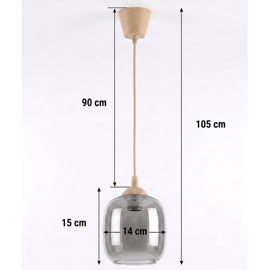 Brilagi - LED полилей на шнур RETRO GLASS 1xE27/60W/230V Ø 14 см бежово/димно сиво
