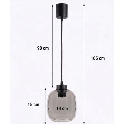 Brilagi - LED полилей на кабел RETRO GLASS 1xE27/60W/230V Ø 14 см черен/опушено сиво