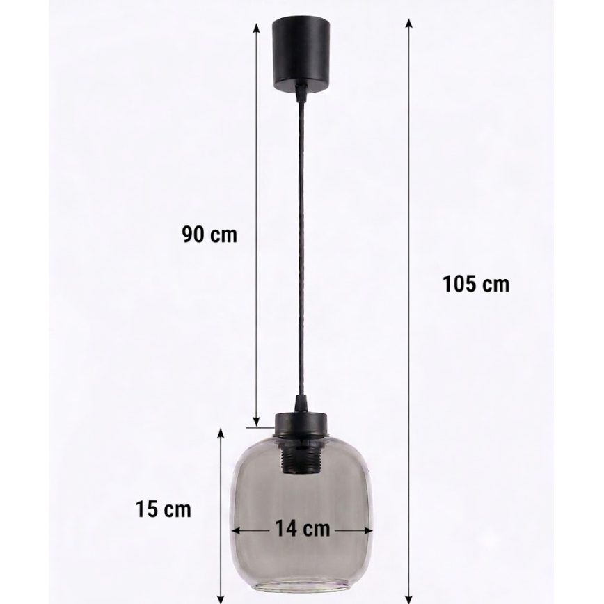 Brilagi - LED полилей на кабел RETRO GLASS 1xE27/60W/230V Ø 14 см черен/опушено сиво