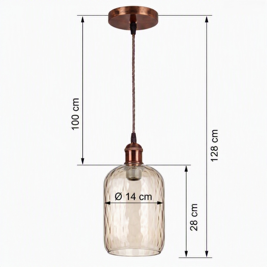 Brilagi - LED полилей на кабел RETRO GLASS 1xE27/60W/230V диаметър 14 см меден/димчато кафяв