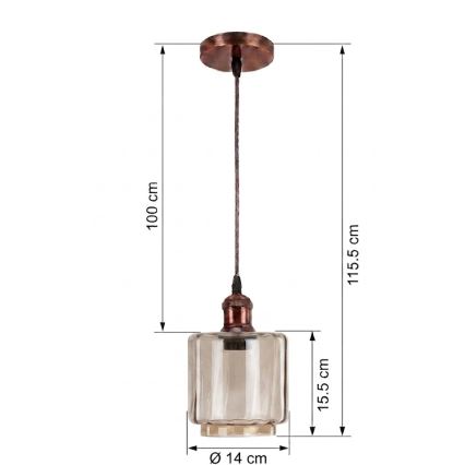 Brilagi - LED полилей на кабел RETRO GLASS 1xE27/60W/230V, диаметър 14 см, меден/димчато бежов
