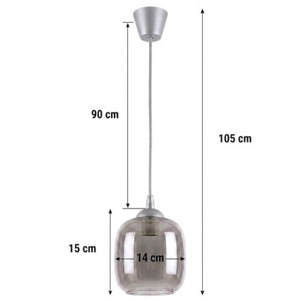 Brilagi - LED полилей на кабел RETRO GLASS 1xE27/60W/230V Ø 14 см сребрист/димно сив