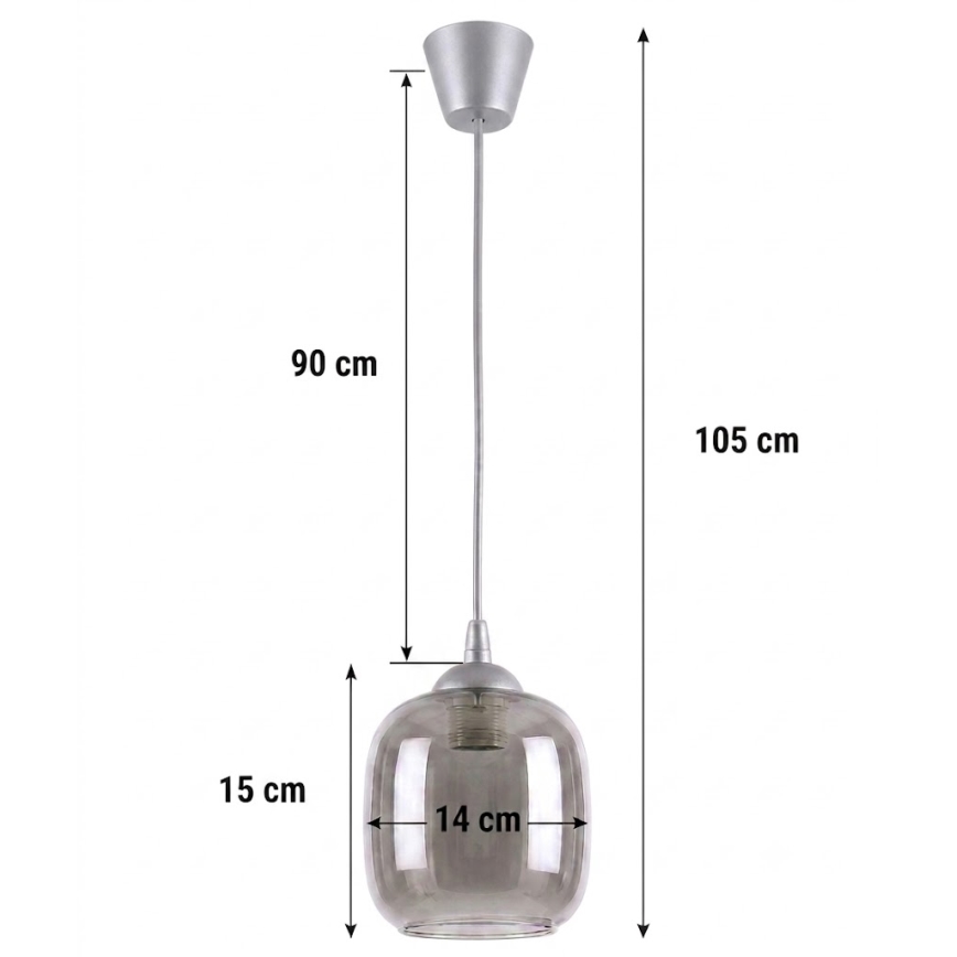 Brilagi - LED полилей на кабел RETRO GLASS 1xE27/60W/230V Ø 14 см сребрист/димно сив
