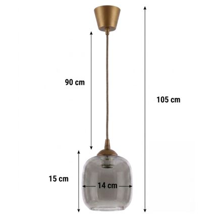 Brilagi - LED пендел с кабел RETRO GLASS 1xE27/60W/230V Ø 14 см кафяв/опушено сиво