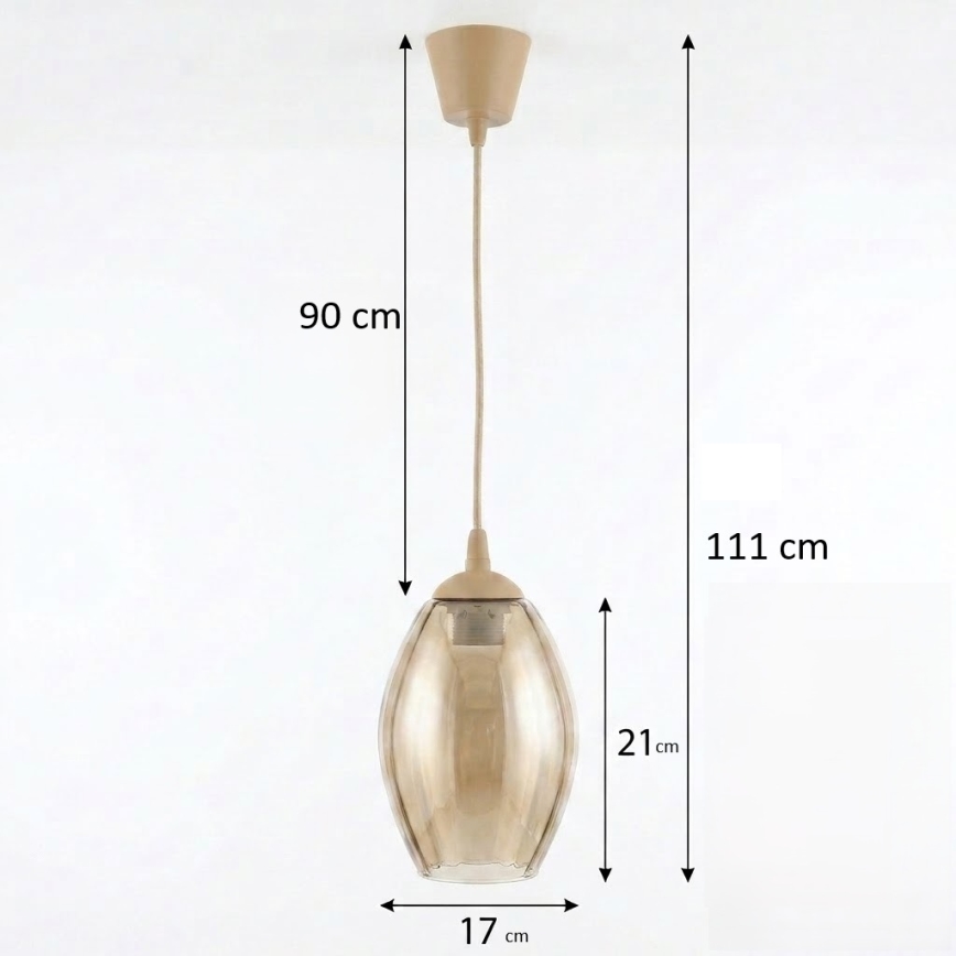 Brilagi - LED висящ полилей на кабел RETRO GLASS 1xE27/60W/230V Ø 17 cm бежов/опушено бежово