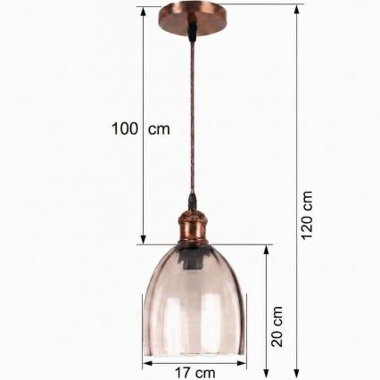 Brilagi - LED полилей на кабел RETRO GLASS 1xE27/60W/230V диам. 17 cm меден/димно бежов