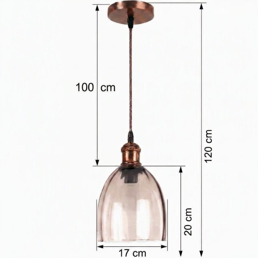 Brilagi - LED полилей на кабел RETRO GLASS 1xE27/60W/230V диам. 17 cm меден/димно бежов