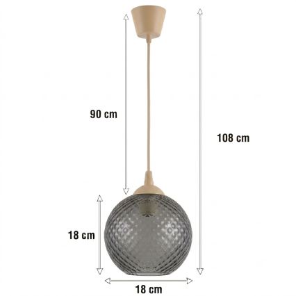 Brilagi - LED полилей на кабел RETRO GLASS 1xE27/60W/230V Ø 18 см бежов/димчато сив