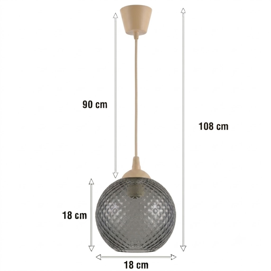 Brilagi - LED полилей на кабел RETRO GLASS 1xE27/60W/230V Ø 18 см бежов/димчато сив