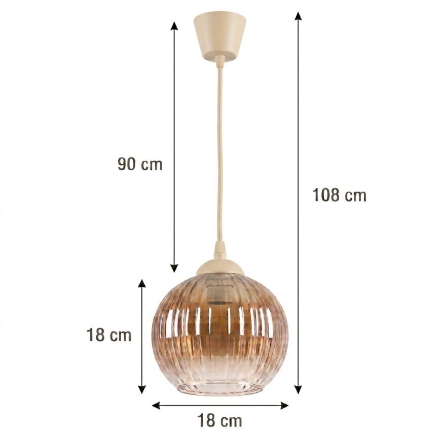 Brilagi - LED полилей на кабел RETRO GLASS 1xE27/60W/230V Ø 18 cm бежово/опушено кафяво