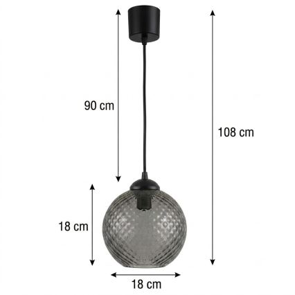 Brilagi - LED люстра на кабел RETRO GLASS 1xE27/60W/230V Ø 18 см черно/опушено сиво