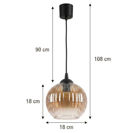Brilagi - LED полилей на кабел RETRO GLASS 1xE27/60W/230V пр. 18 см черно/опушено кафяво