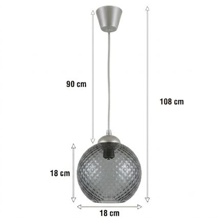 BRILAGI - LED пендант на кабел RETRO GLASS 1xE27/60W/230V Ø 18 см сребрист/опушено сиво