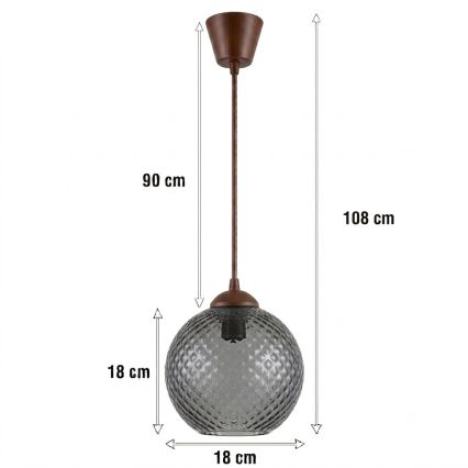 Brilagi - LED полилей на кабел RETRO GLASS 1xE27/60W/230V Ø 18 см кафяв/димно сив