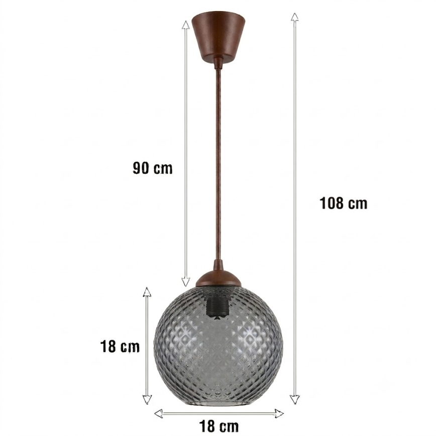 Brilagi - LED полилей на кабел RETRO GLASS 1xE27/60W/230V Ø 18 см кафяв/димно сив