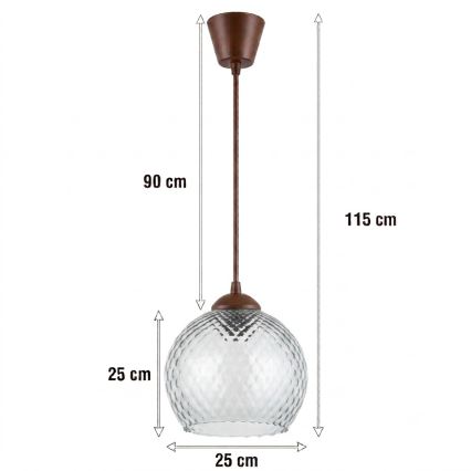 Brilagi - LED пендел на кабел RETRO GLASS 1xE27/60W/230V Ø 25 см кафяв/димчато сиво