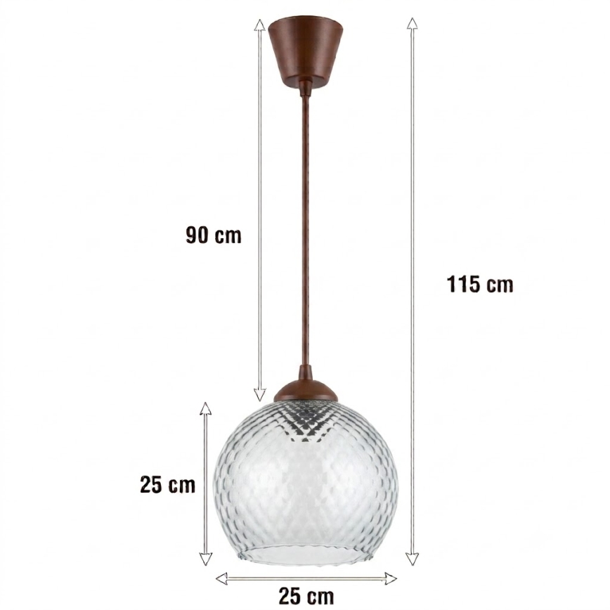 Brilagi - LED пендел на кабел RETRO GLASS 1xE27/60W/230V Ø 25 см кафяв/димчато сиво